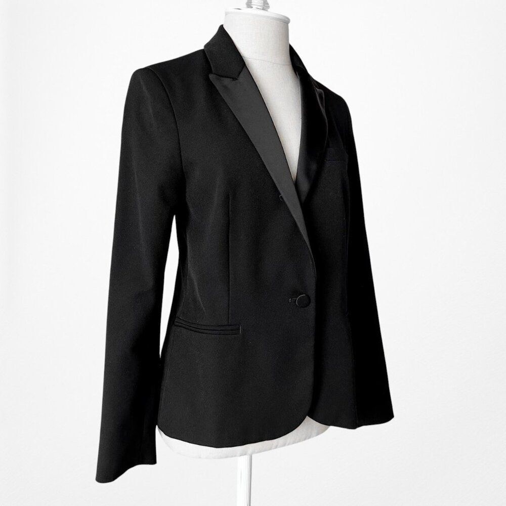 Zara Black Shoulder Padded Single Button Satin Trim Tailored Suit Blazer Size S - Picture 5 of 7